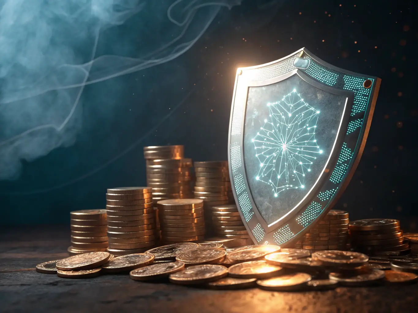 A visual representation of risk management, such as a shield protecting assets from market volatility, depicted in a professional and reassuring manner.